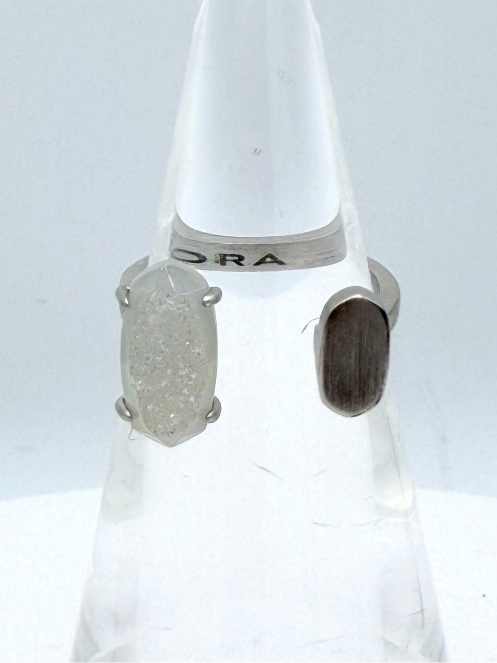 Kendra Scott Pryde Rhodium-Plated Iridescent White Drusy Open Ring Jewelry